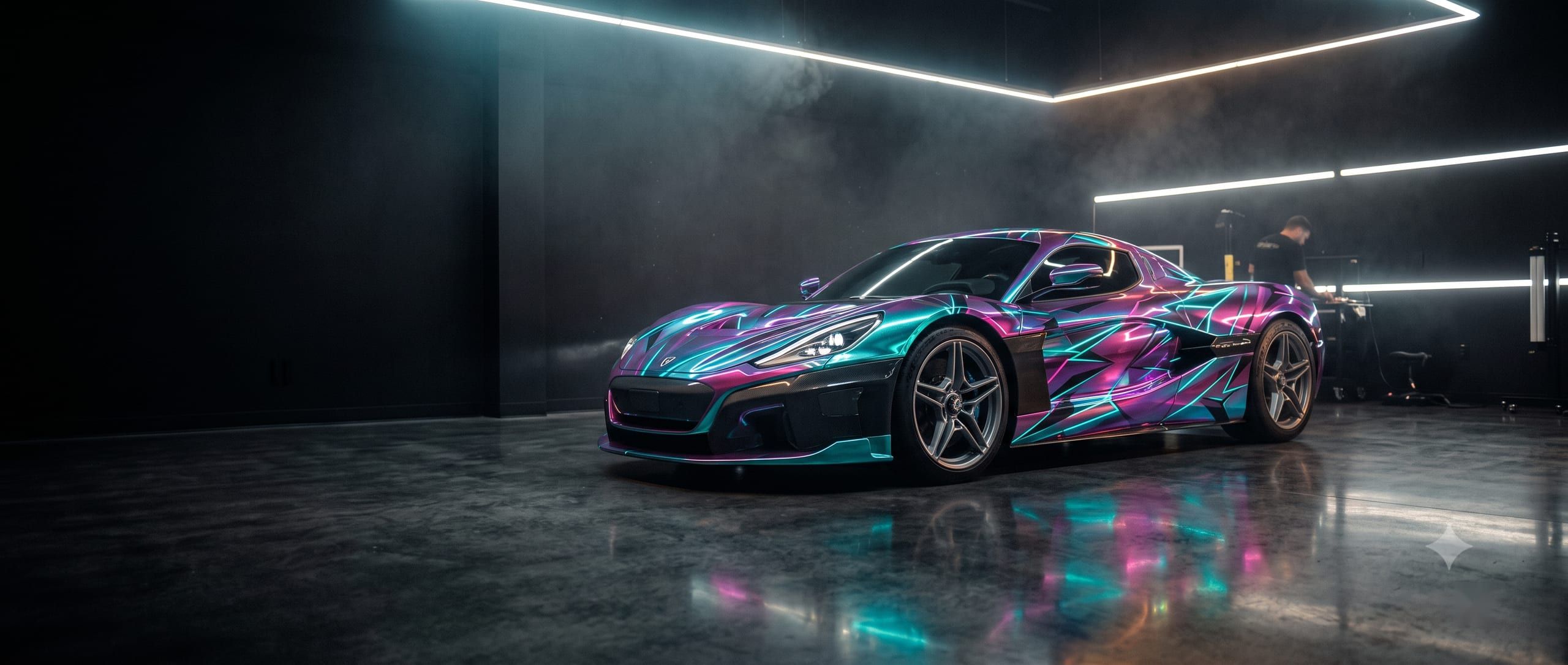 Auto sportiva con car wrapping colorato nello studio Graphic&Co